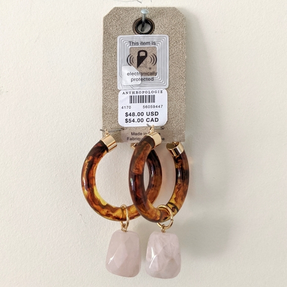 Anthro NWT Tortoise Shell & Rose Quartz Hoops - Picture 4 of 4